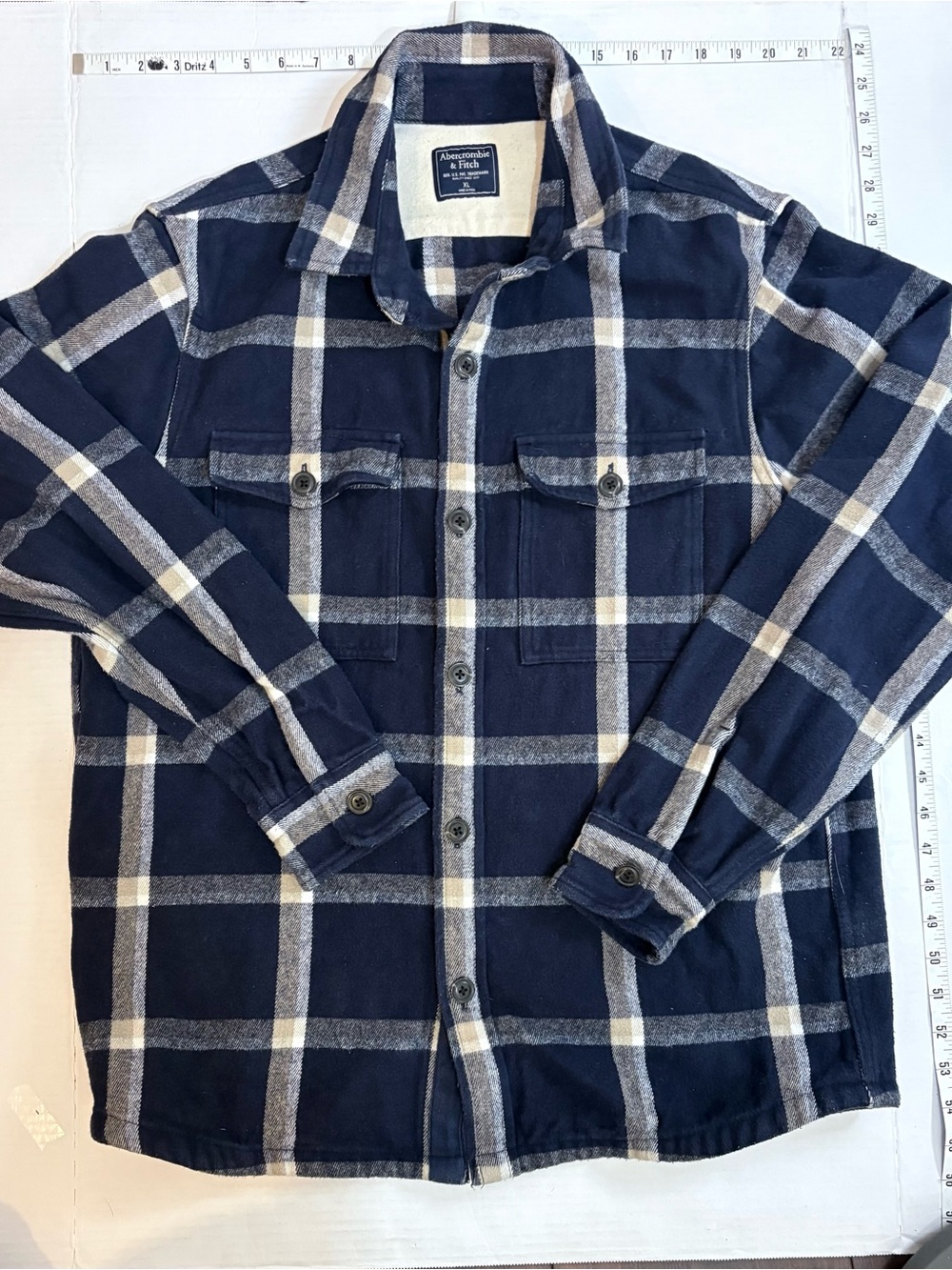 Abercrombie & Fitch Navy and Cream Plaid thick Flannel Shacket XL